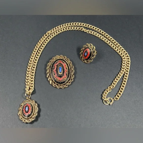 OLD VIENNA Sarah Cov Coventry Set Necklace & Detachable Brooch Ring Vintage - Picture 7 of 12